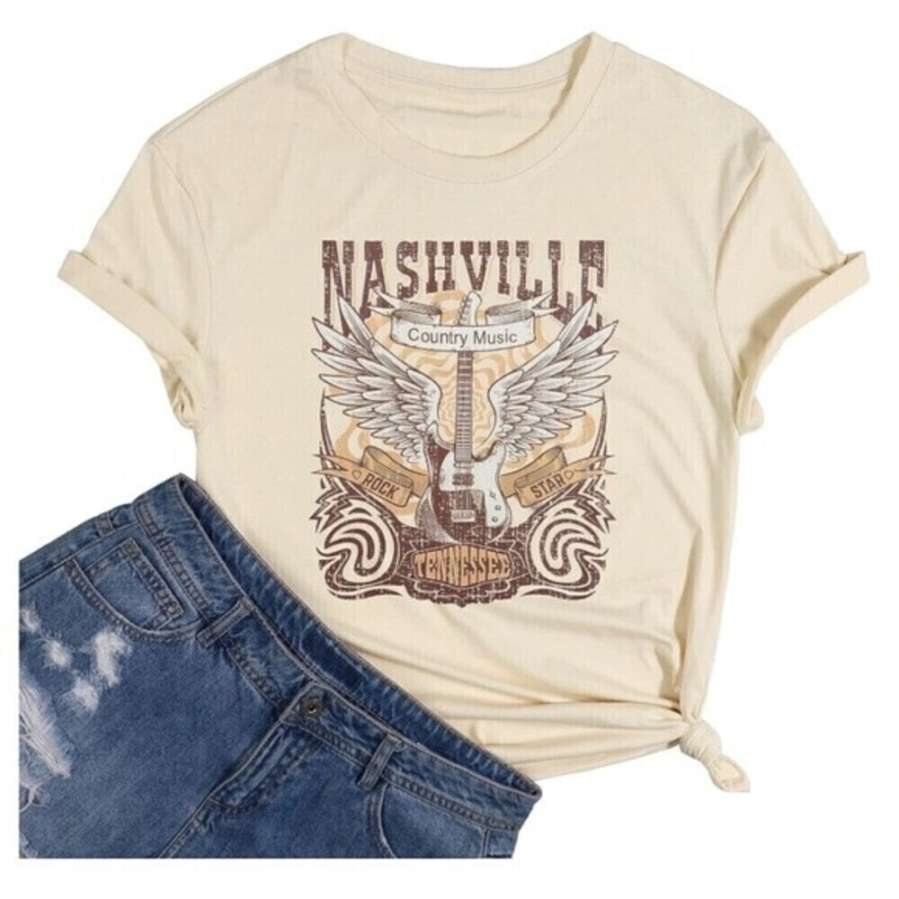 Rodeo cowgirl women western Oversized beige T-shirts country beige Oversized top - Picture 4 of 8